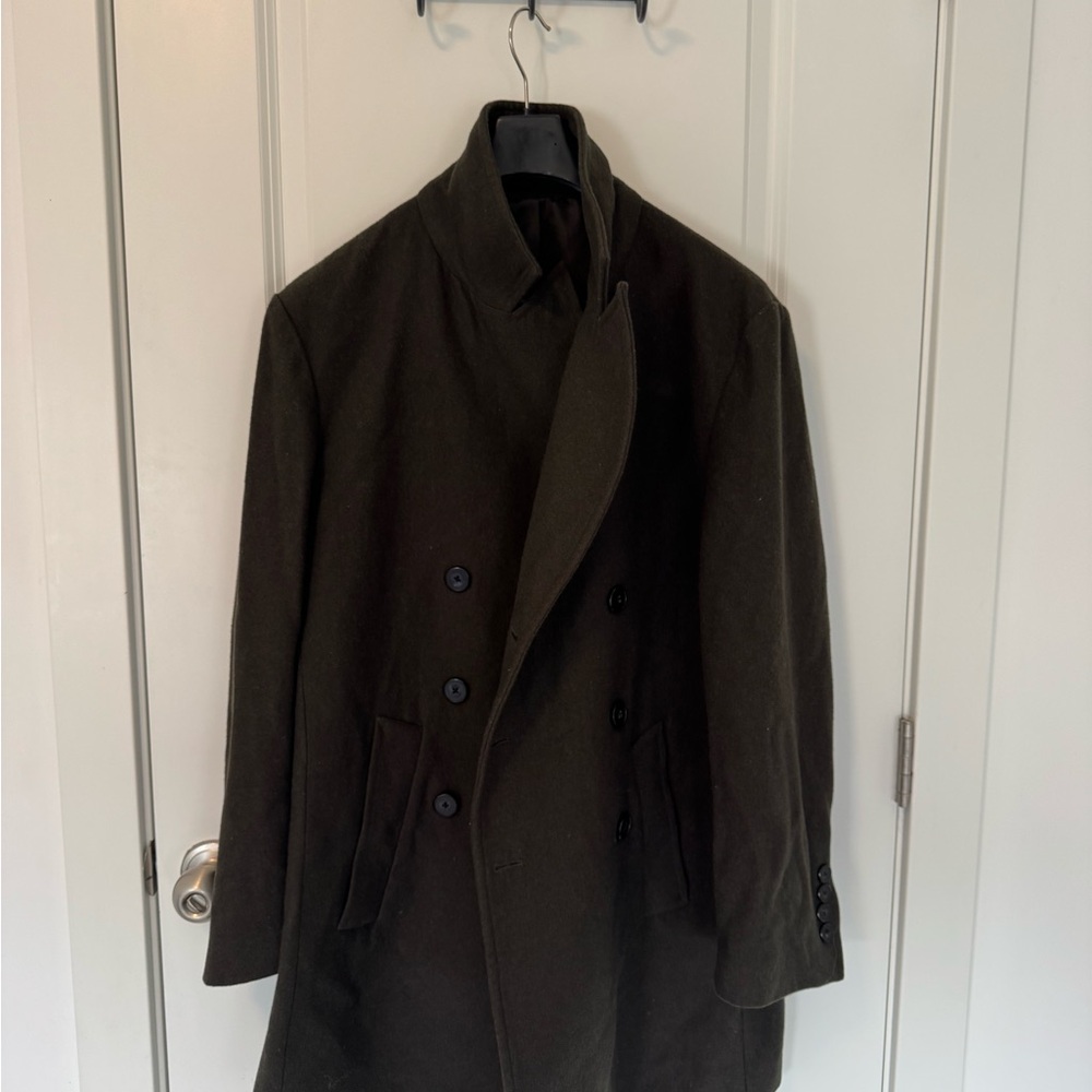 DKNY Men's Double-Breasted winter Pea Coat - Dark Olive - Picture 6 of 10